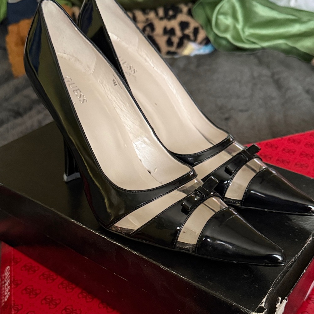 Guess Black Patent Leather Heels with Mesh Detail